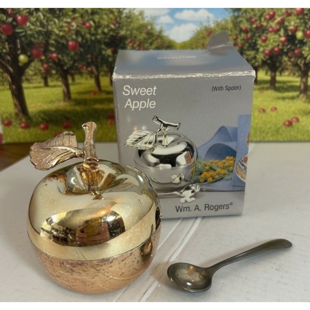 Wm Rogers Sweet Apple Silverplate Sugar Bowl w Spoon Japan Box VTG